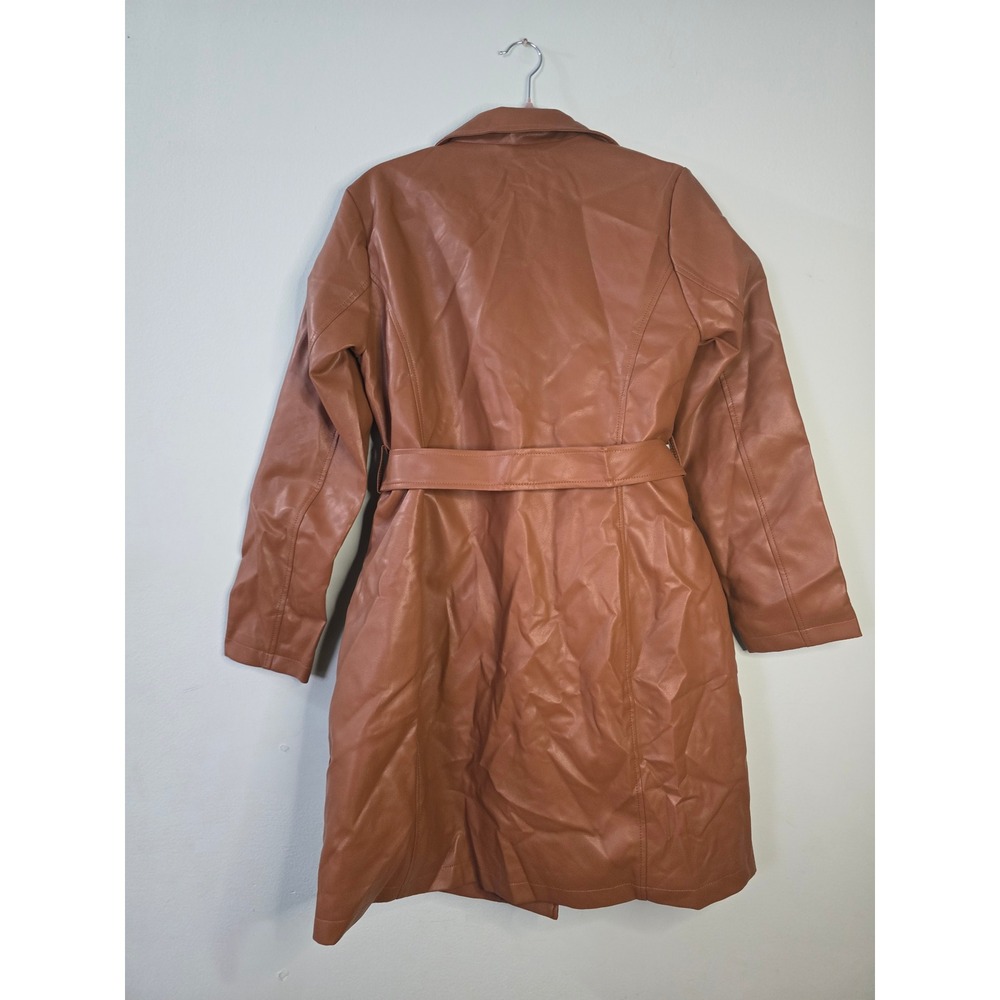 Utcoco Faux Leather Trench Coat Brown Belted Jacket Size M NEW - Picture 10 of 16